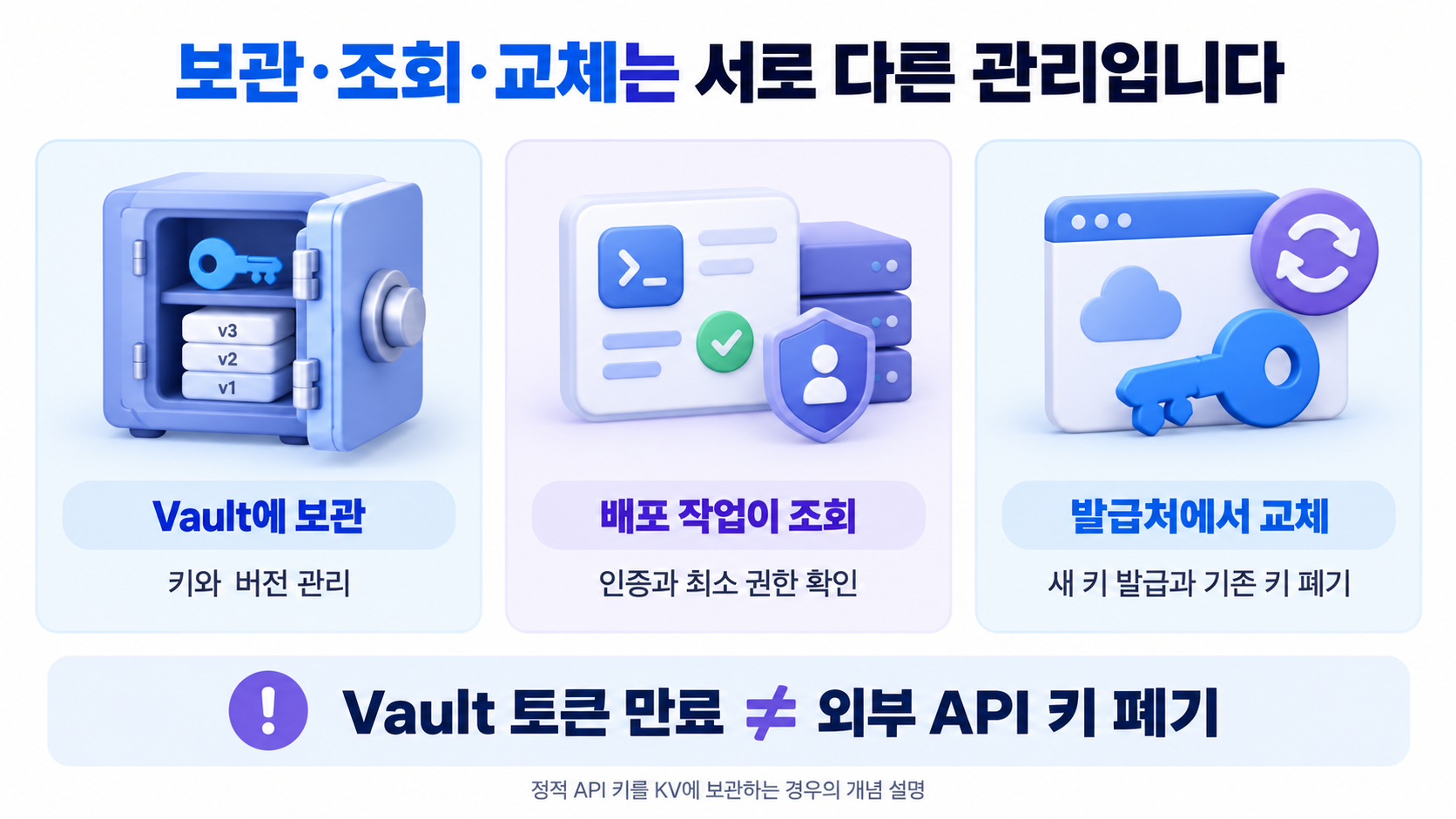 Vault 보관·배포 작업의 조회·발급처 교체를 구분하는 설명 그림